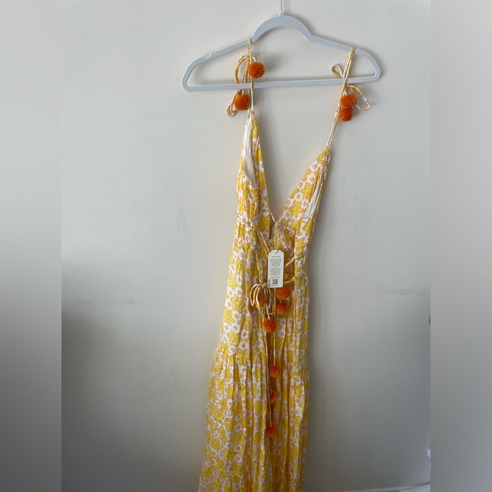 Ash and Eden yellow maxi pin pom dress. NWT
